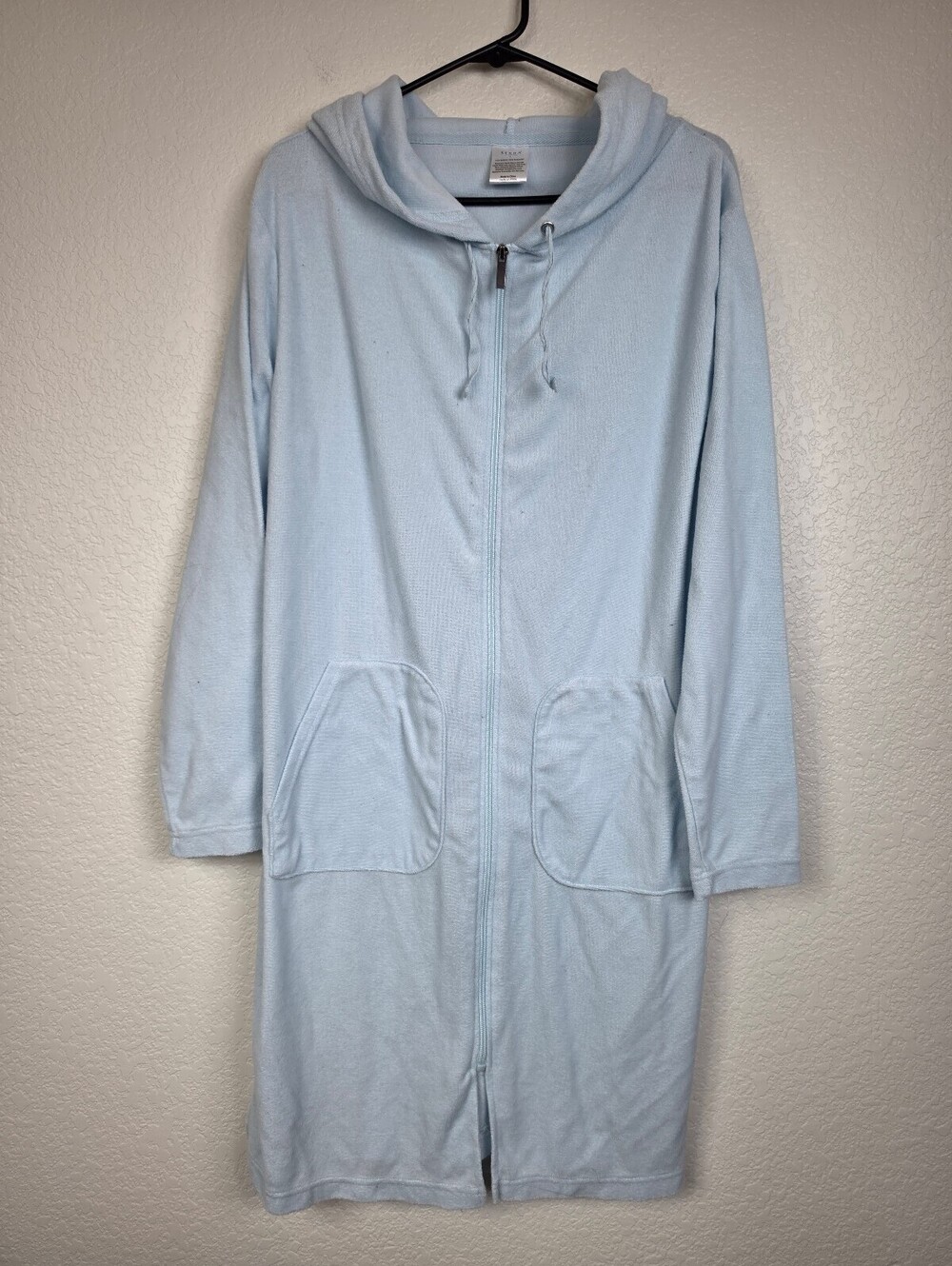 Serra Light Blue Hooded Zip-Up Long Sleeve Dress Large